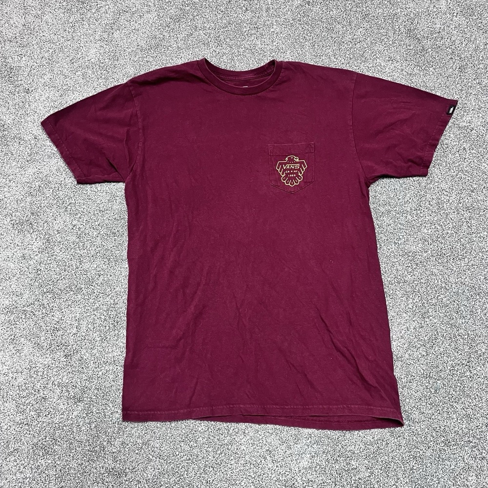 Vans Pocket T Shirt Men's Large Burgundy Classic Fit Eagle Logo Short Sleeve